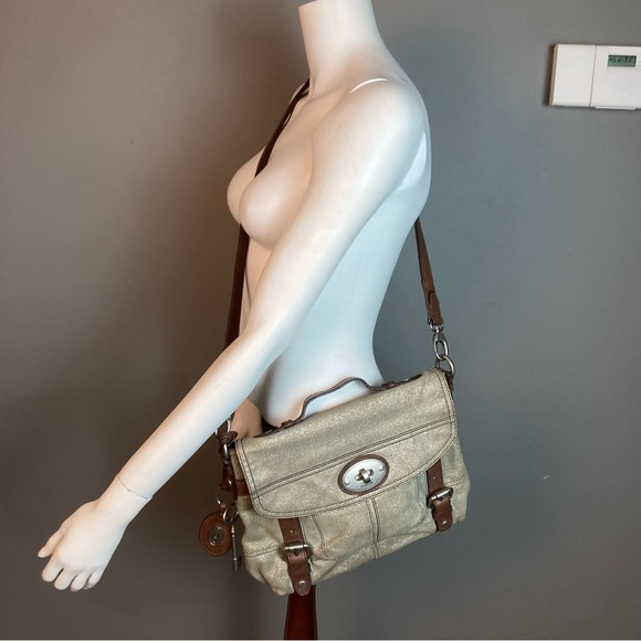 Fossil convertible satchel crossbody gold Y2k handle academia canvas field brief